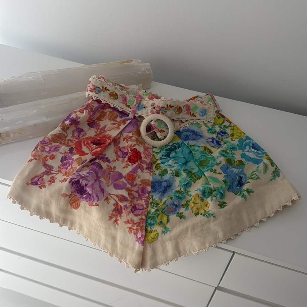 Zimmermann High Waist Floral Shorts - Cream and Multicolor - Picture 5 of 8
